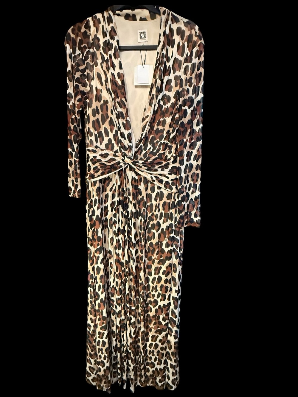 Anne Klein Leopard Print Long Sleeve Mesh Maxi Dress NWT Size 12